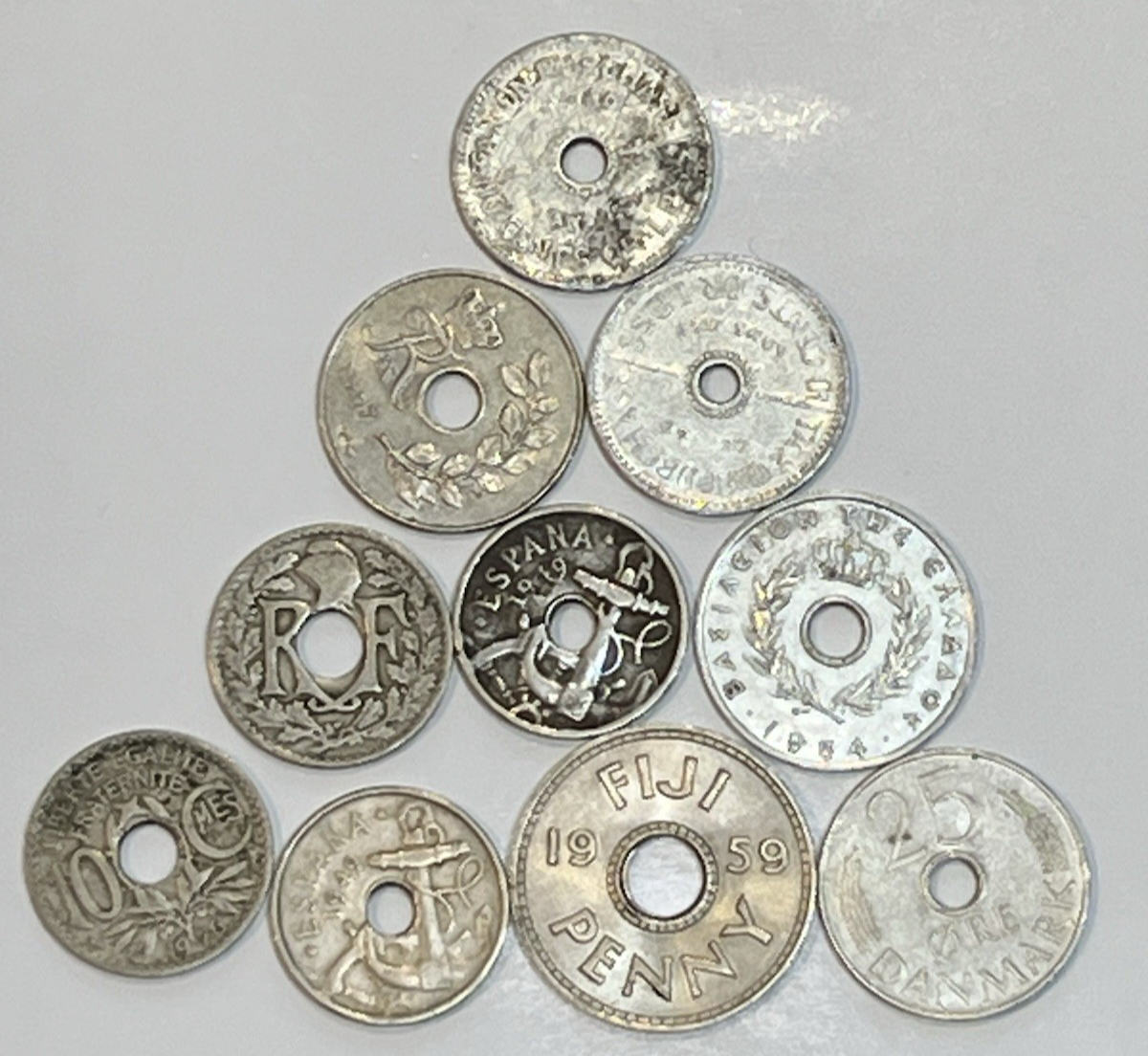 {Lot of 30} Unusual Shaped World Coins with Square and Round Holes