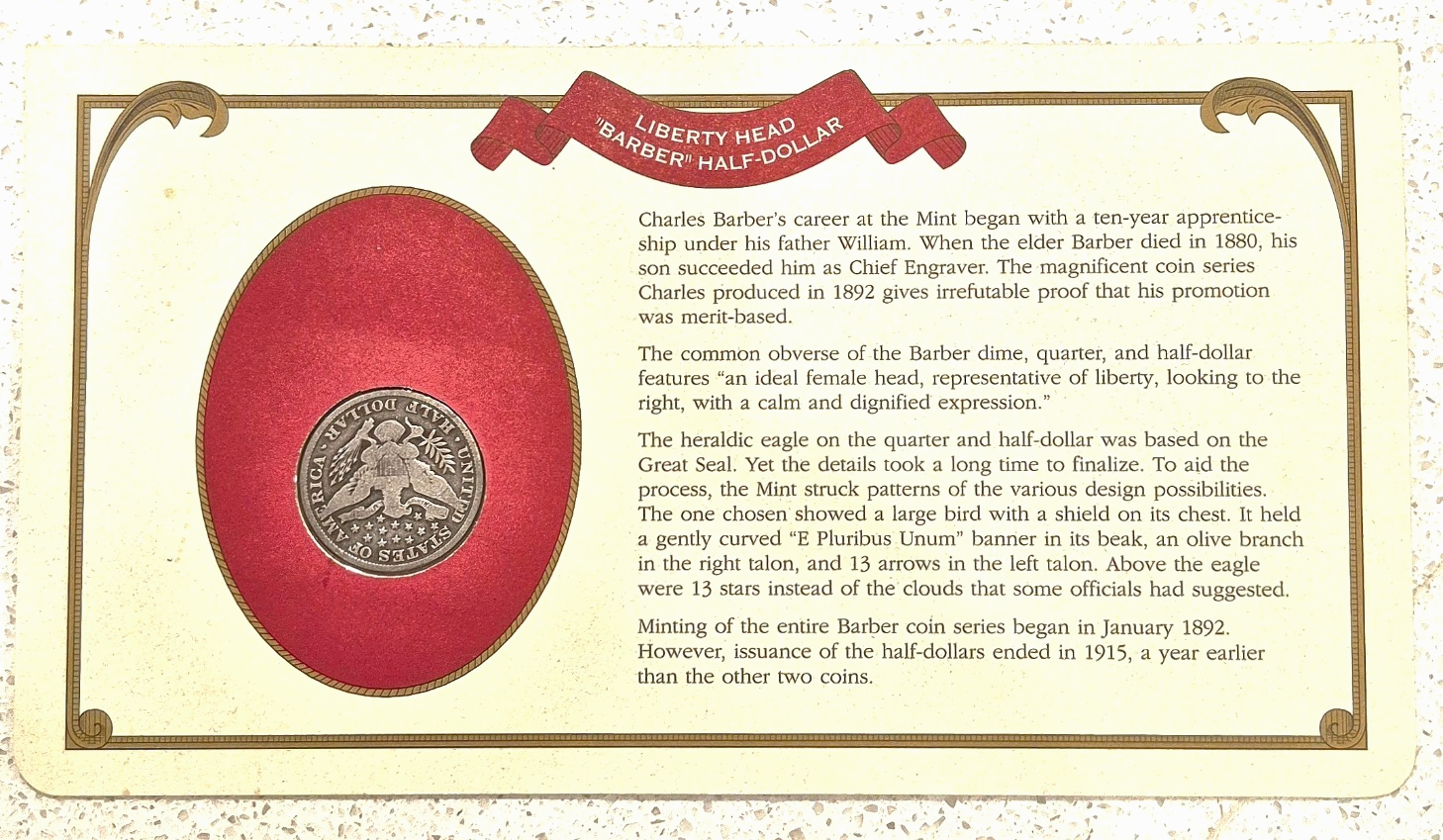 1907-P Barber Half VG+ Features 90% Silver 50C Historic Liberty Coin/Stamp Set