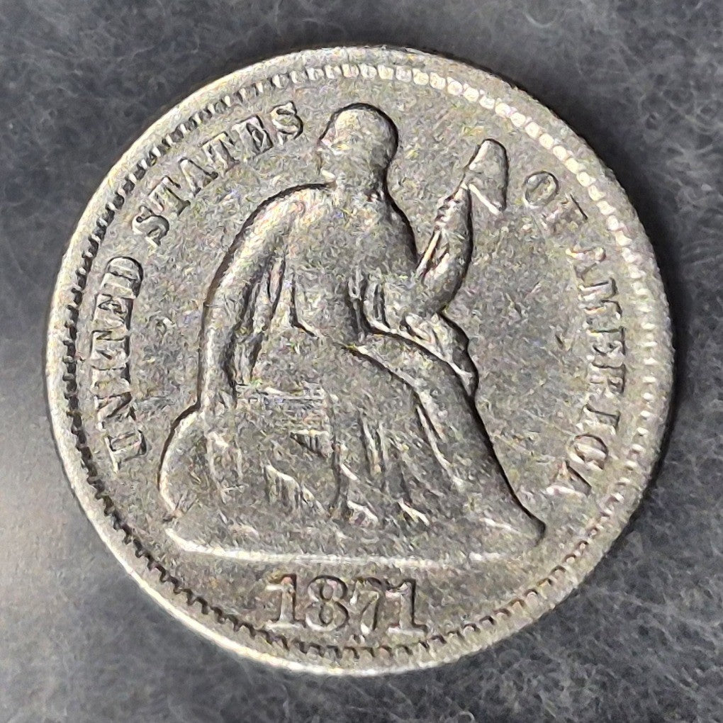 1871 Seated Liberty Half Dime H10C Good 90% Silver Philadelphia Late Type Coin