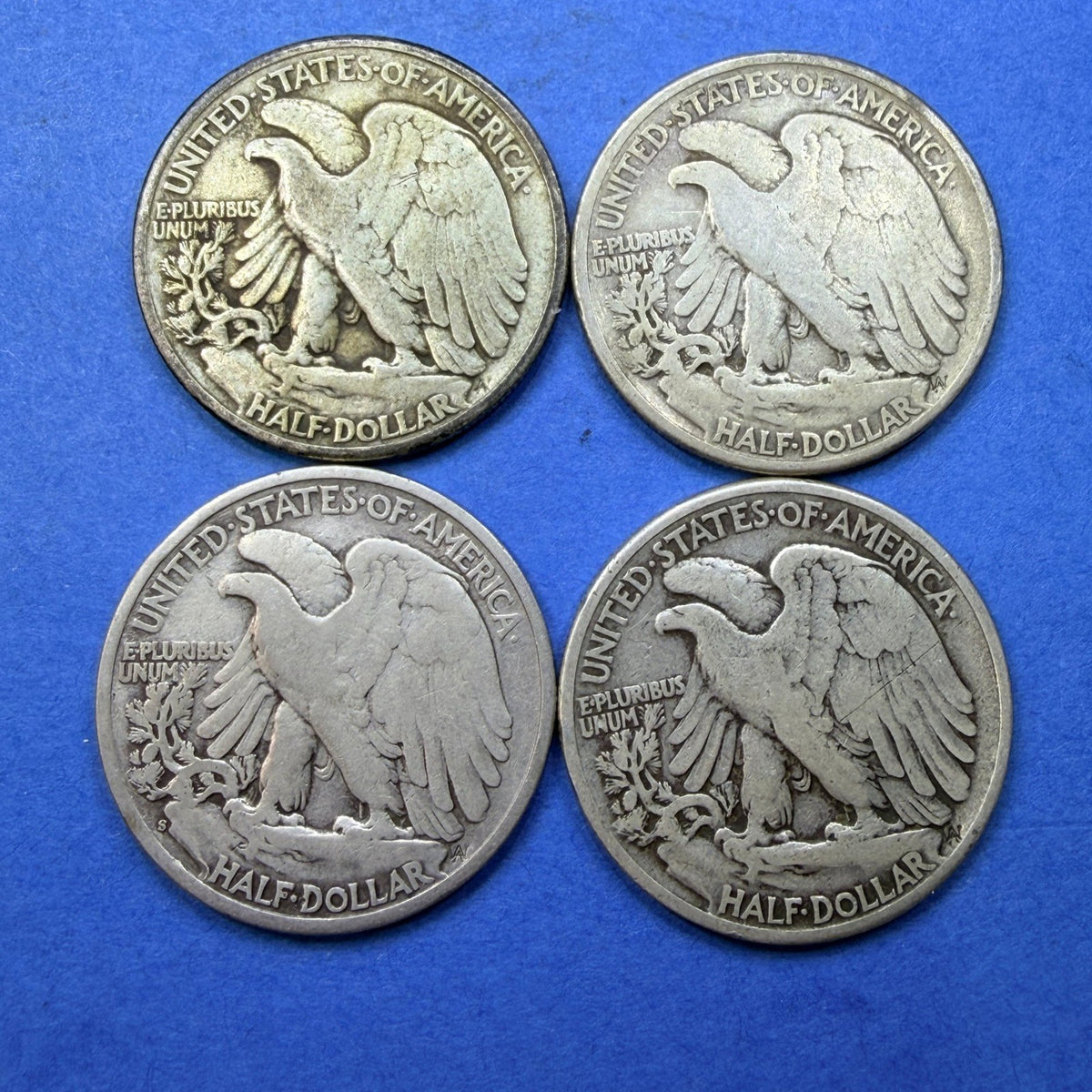 Lot of 4 Walking Liberty Half Dollars 1942 1943 1944 1945-S 90% Silver VG-F