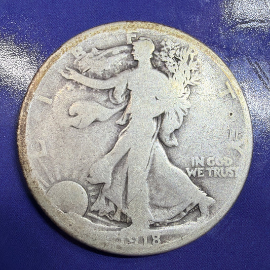 1918 Walking Liberty Half Dollar 50C G Good 90% Silver Early Date US Coin