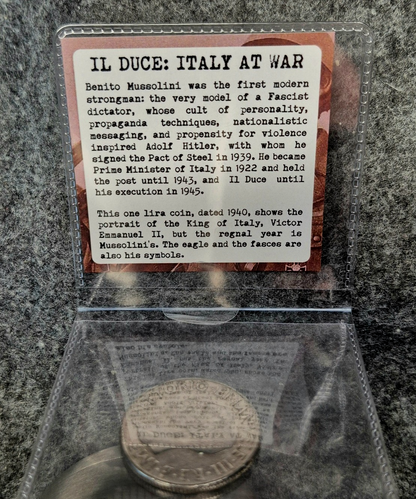 IL Duce: Italy At War 1 1940 1 Lira Coin In Sleeve With Mussolini Story Card