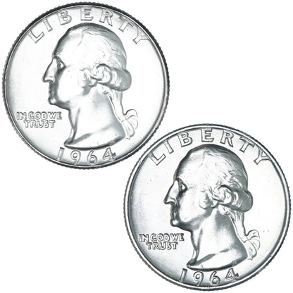 1964 P & D  Washington 90% SILVER Uncirculated 2 Quarter Set  BU Coins