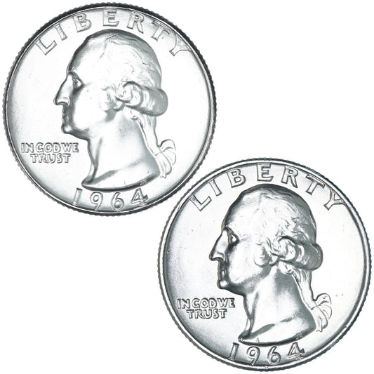 1964 P & D  Washington 90% SILVER Uncirculated 2 Quarter Set  BU Coins