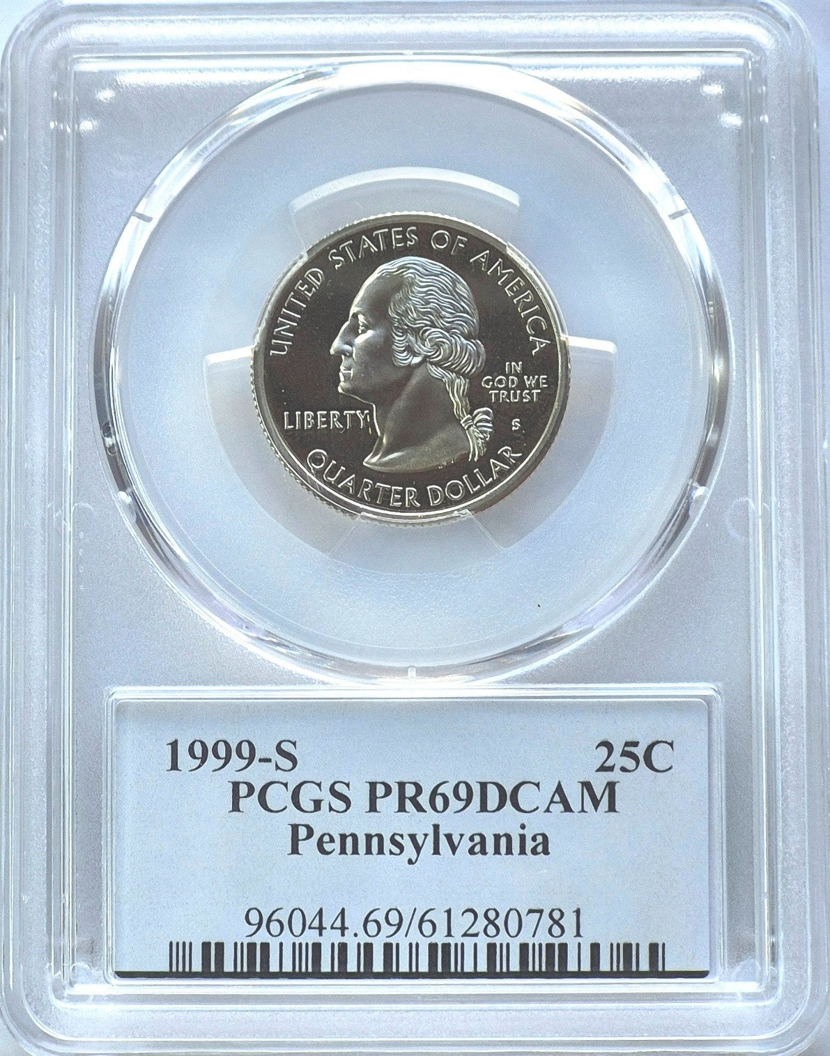 1999-S State Quarter Pennsylvania PCGS Highly Graded PR69DCAM 25C