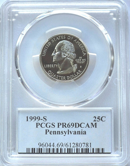 1999-S State Quarter Pennsylvania PCGS Highly Graded PR69DCAM 25C