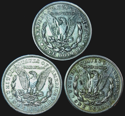 1921 Morgan Dollar PDS Set, 90% Silver, All With AU Circulated Features, (3) 1$