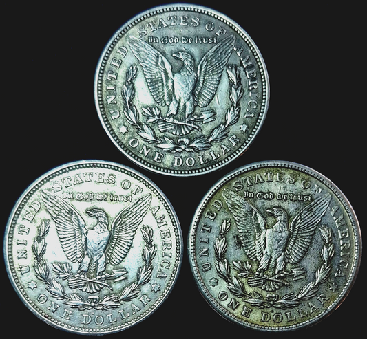1921 Morgan Dollar PDS Set, 90% Silver, All With AU Circulated Features, (3) 1$