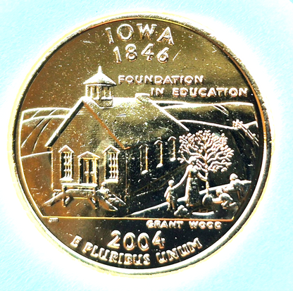 2004 D Iowa and 2004 D Wisconsin 24k Gold Plated State Quarters in Capsules