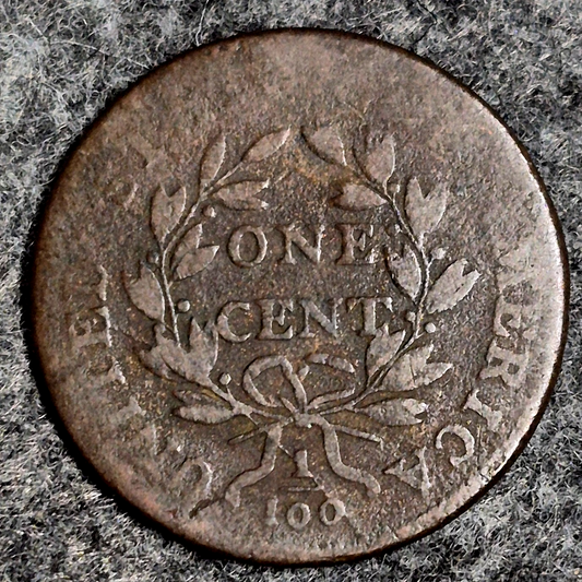 1798  2nd Hairstyle S-166 Draped Bust Large Cent Coin, Reverse Die Crack, 1C