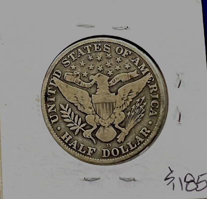 1915 D Barber Half Dollar 90% Silver 50c Coin Great VG-F Features