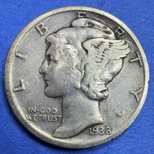 1938-S Mercury Dime 10C F Fine Low Mintage 90% Silver US Coin Collectible