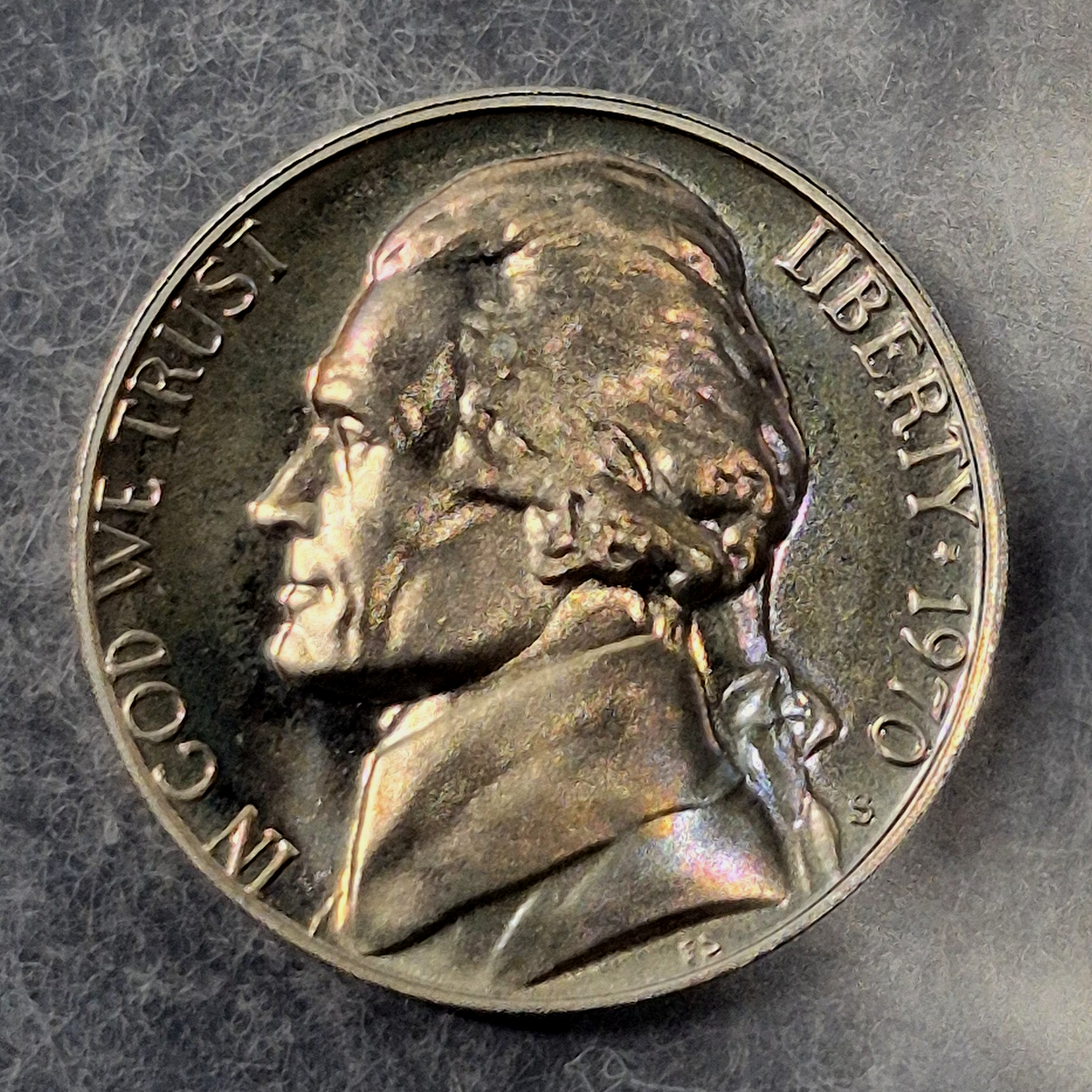 1970-S Jefferson Nickel 5C Choice Proof Rainbow Toned Toning San Francisco Coin