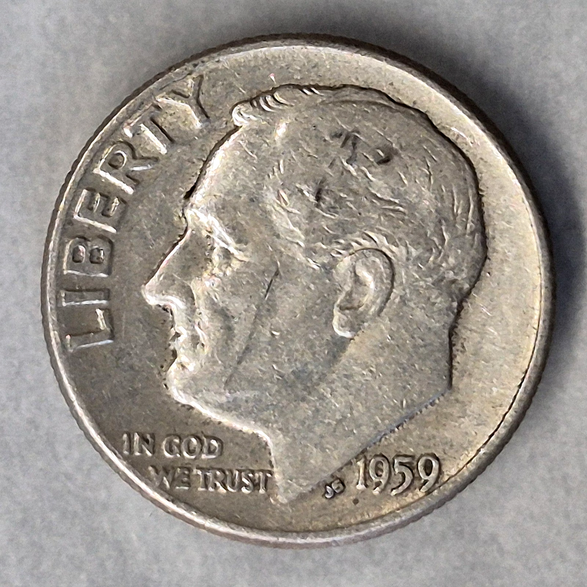1959 Roosevelt Dime 10C 90% Silver Philadelphia No Mint Mark VF Circulated