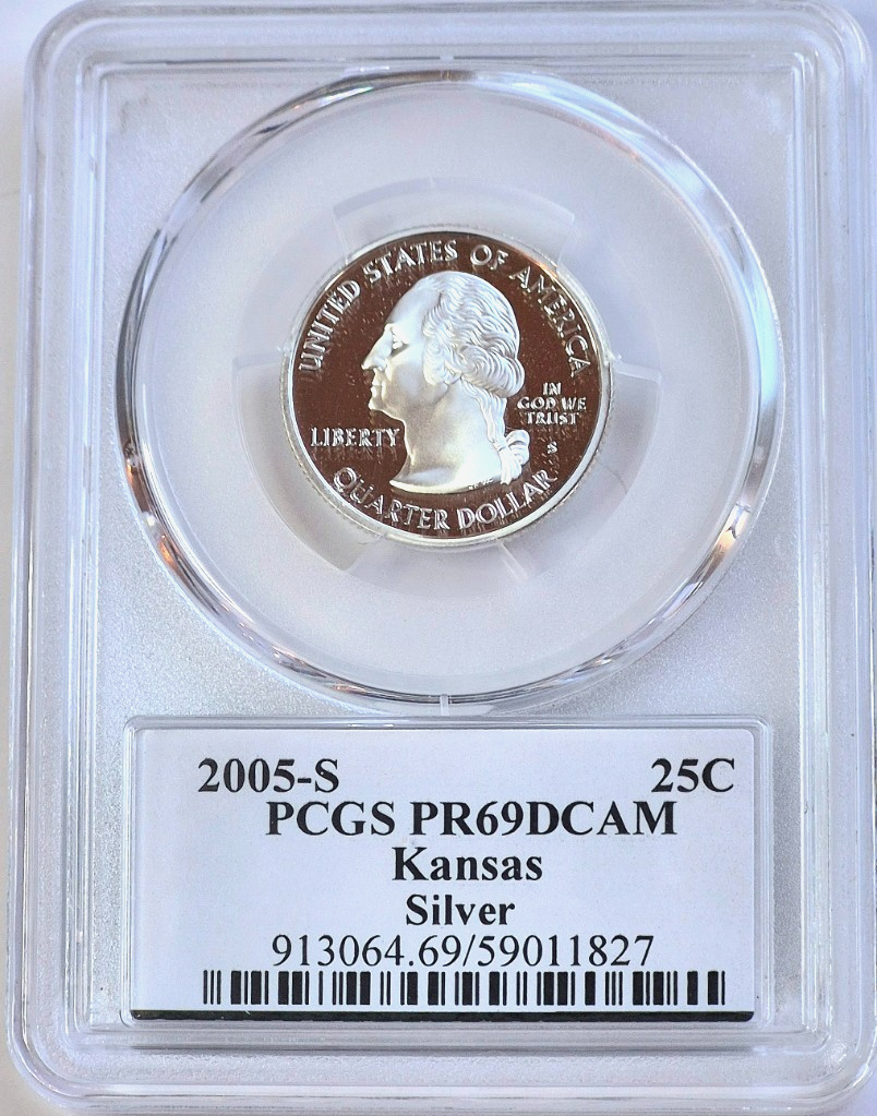2005-S SILVER 90% Kansas State Quarter PCGS PR69 DCAM State Flag Holder 25C