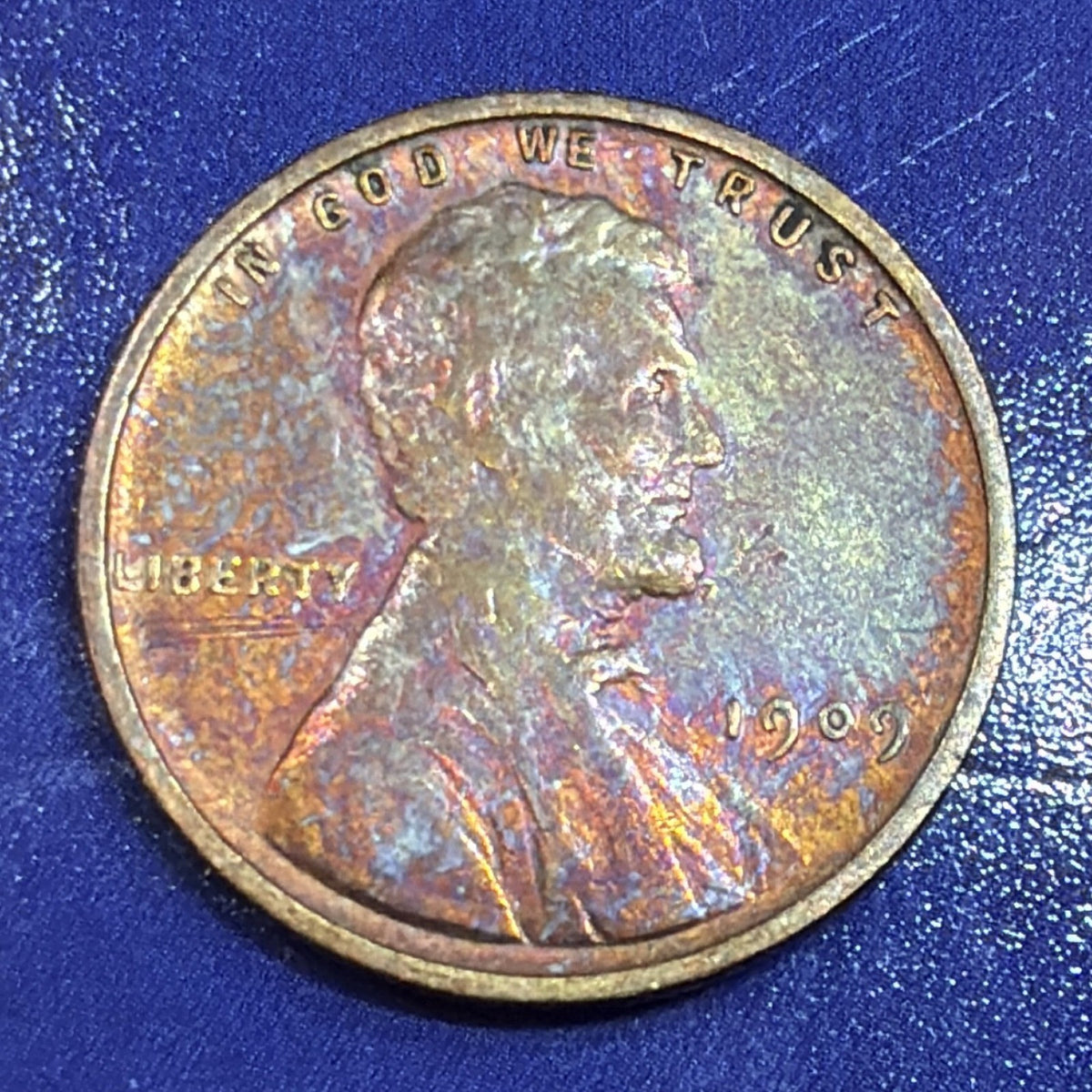 1909 Lincoln Wheat Cent 1C AU Colorful Toned Red Brown Penny Philadelphia Coin