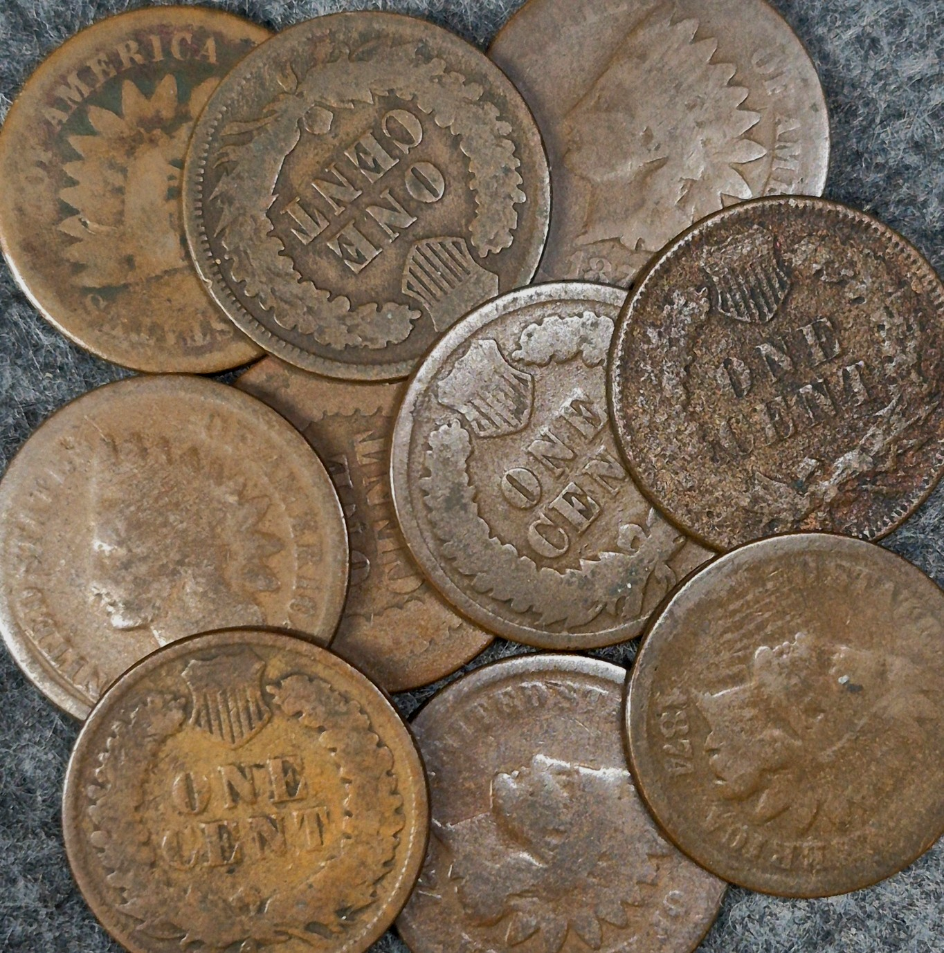 Lot of (1) 1874 Indian Head Cent AG (About Good) Average Circulated Condition