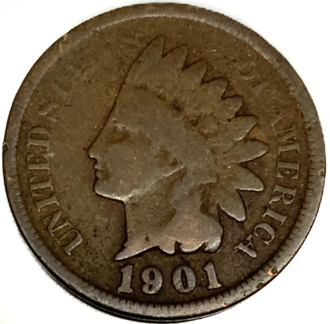 1901 Indian Head Cent Good-Fine (G-F) Average Circulated Condition Bronze Penny