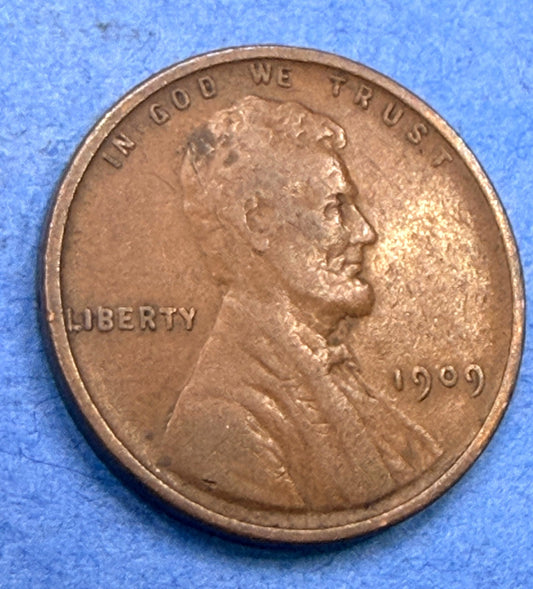 1909 Lincoln Wheat Cent Penny 1C VF Very Fine First Year of Issue Bronze Coin