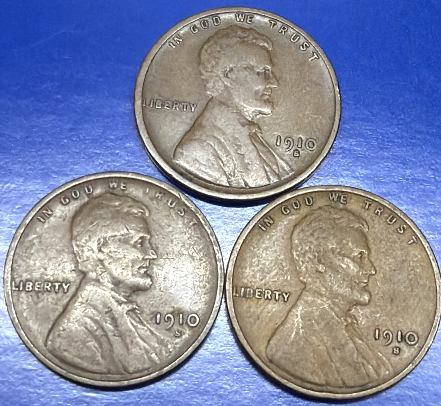 LOT of 3 ~ 1910 S Lincoln Wheat Cent G-VG SEMI-KEY DATE Low Mintage Coins 1378