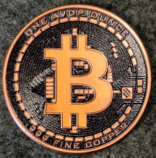 Lot of (4) Colorized Bitcoin Copper Rounds- .999 Fine Copper Coins 1 oz AVDP USA