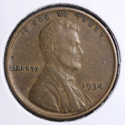 1934 P Lincoln Cent Good (G) to FINE (F) Circulated Condition Copper Penny