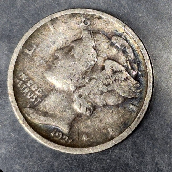 1921 P Mercury Dime Key Date Low Mintage 1,230,000 Fine 90% Silver 10c Toned