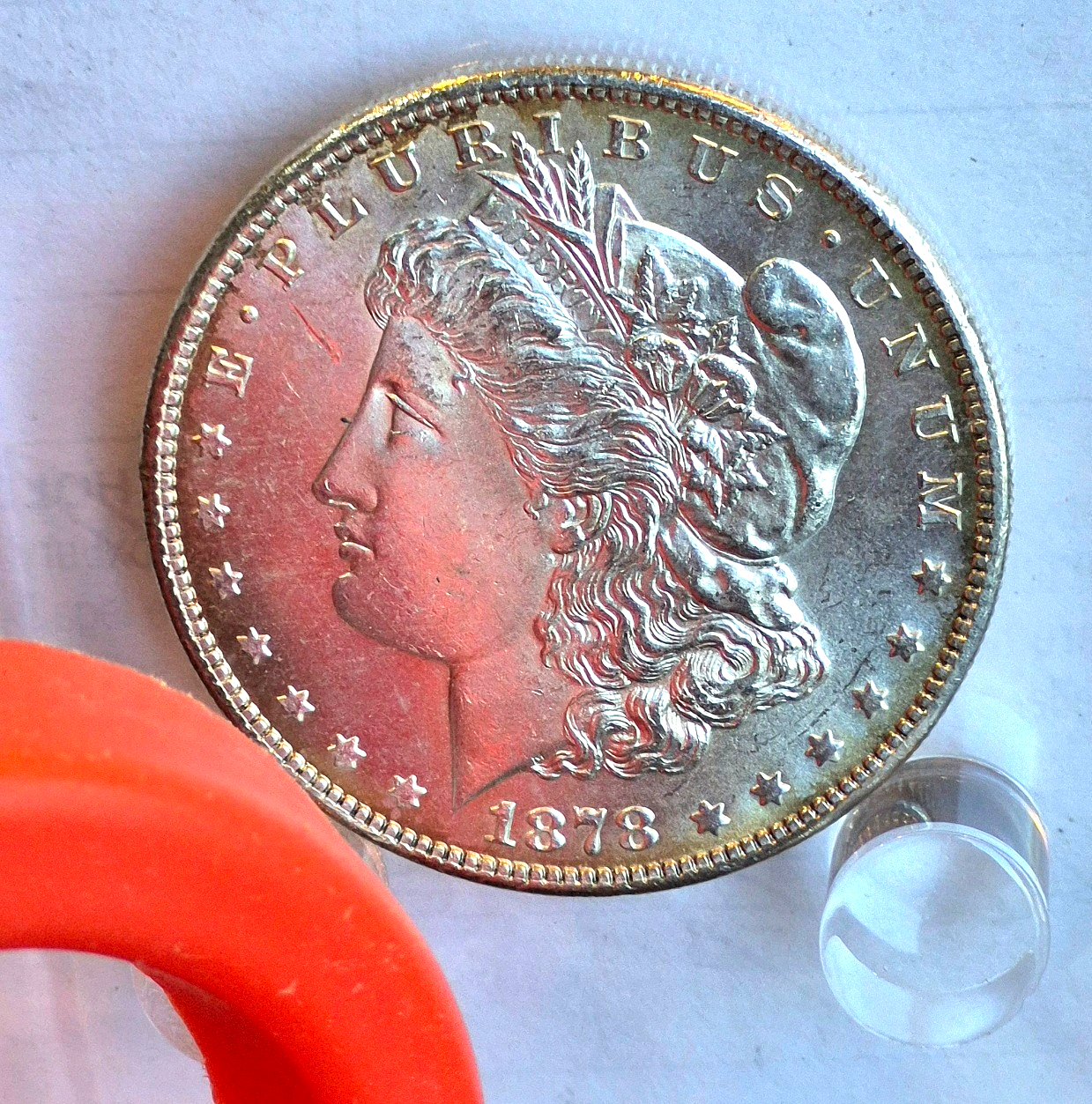 1878-S Morgan 90% Silver PL Strong MS Features Toned 7 Feathers 1st Year $1