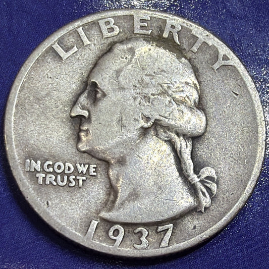 1937-D Washington Quarter 25C VG 90% Silver US Coin Denver