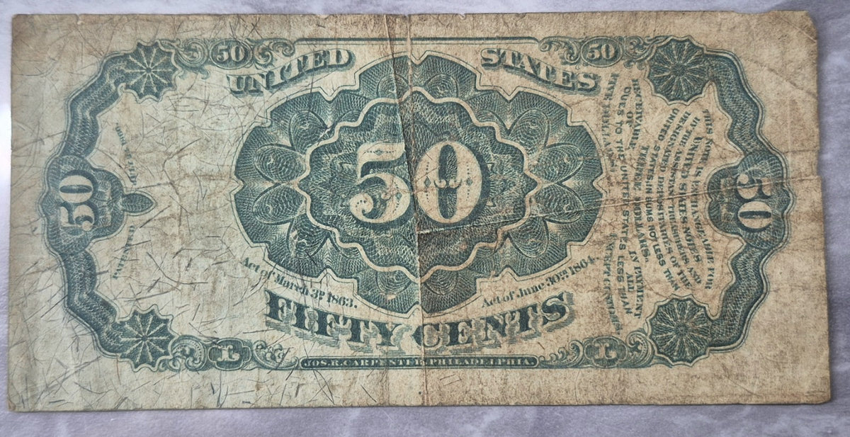 1875 50 Cent Fractional Currency Fifth Issue Crawford Red Seal Allison New VG-F