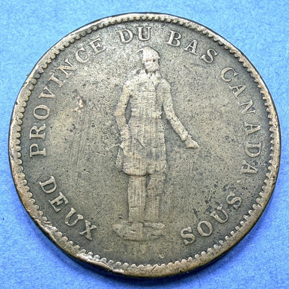 1837 Quebec Bank Habitant Token One Penny Deux Sous Lower Canada Breton 521 F