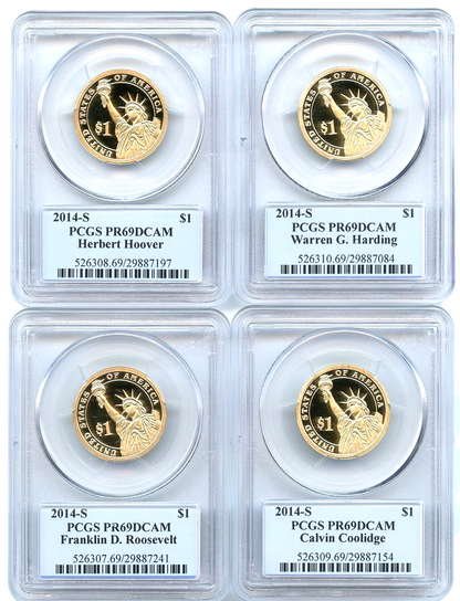 ✅ 2014 S Presidential Dollars 4 Coin Set PCGS PR69DCAM Roosevelt Hoover Harding