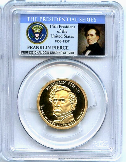 ✅ 2010 S $1 Franklin Pierce Dollar PCGS PR69 DCAM Presidential Dollar Coin Photo