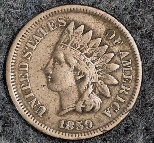1859 Indian Head Cent First Year VF Features Laurel Wreath Reverse Coin Shown