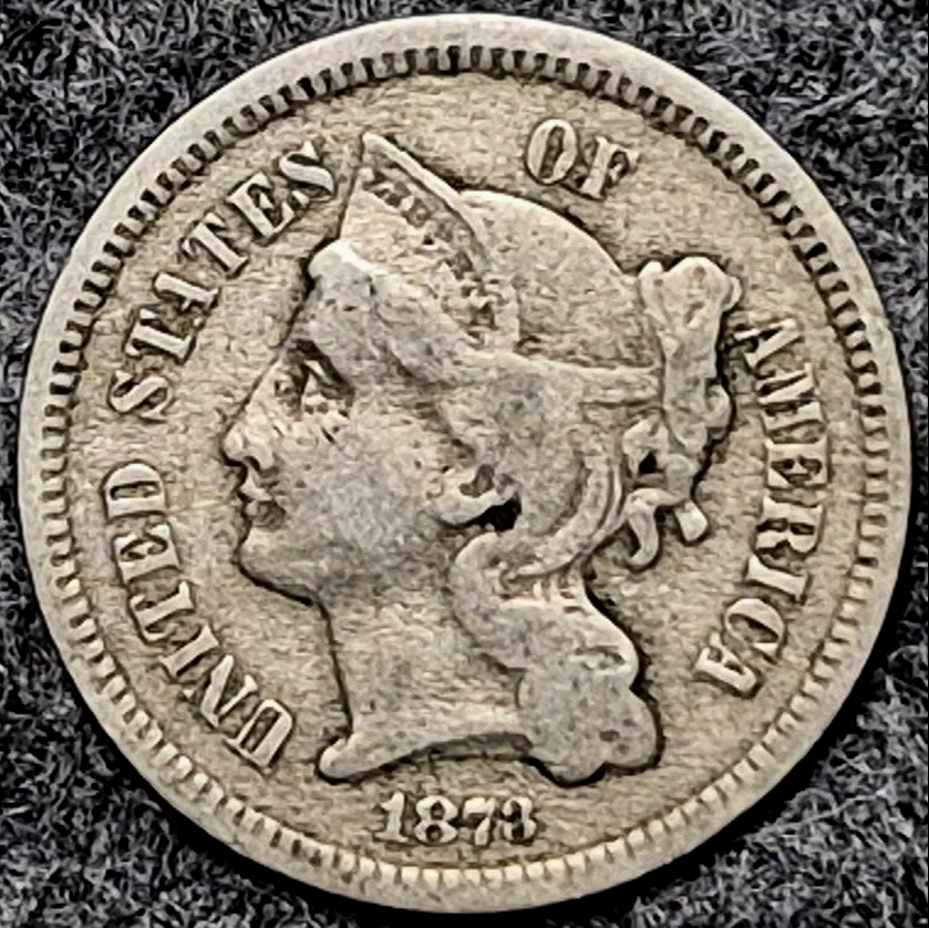 1873 Three Cent Nickel Closed 3 VF Very Fine Raw US 3C Coin