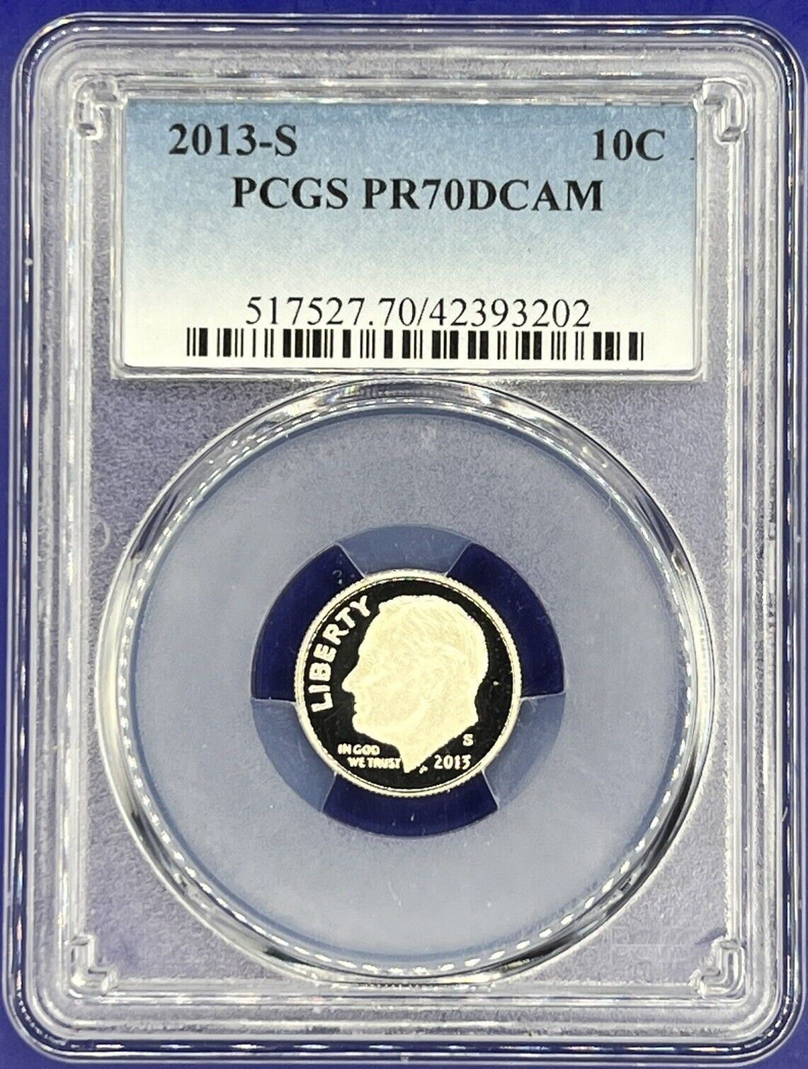 2013 S 10C Roosevelt Dime Proof PCGS PR70 DCAM Blue Label