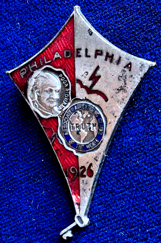 Vintage 1926 Sesqui-Centennial Expo Souvenir Poor Richard Enamel Kite Lapel Pin