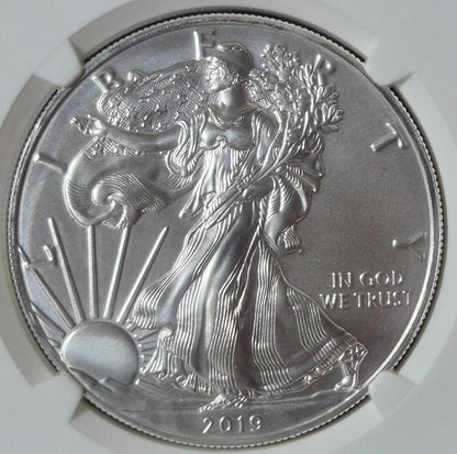 2019 $1 AMERICAN SILVER EAGLE NGC MS70 CLASSIC BROWN LABEL ITEM PICTURED PLATA