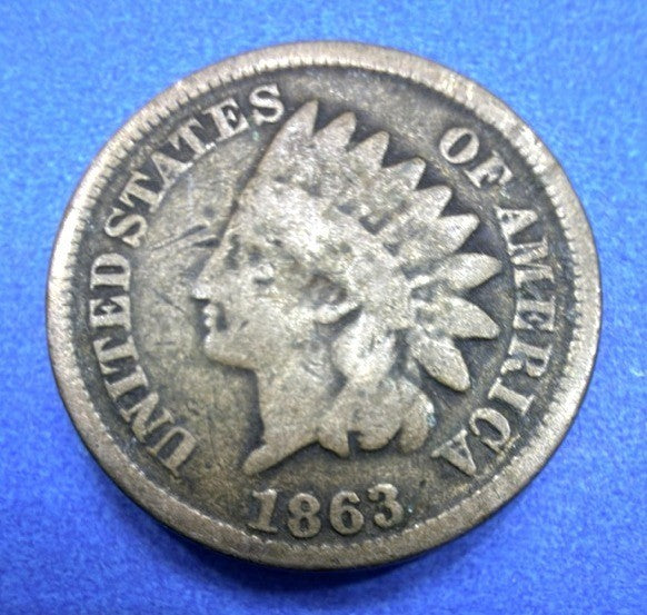 1863 Indian Head Cent Copper Nickel Civil War Date VG Clear Feathers Bold Date