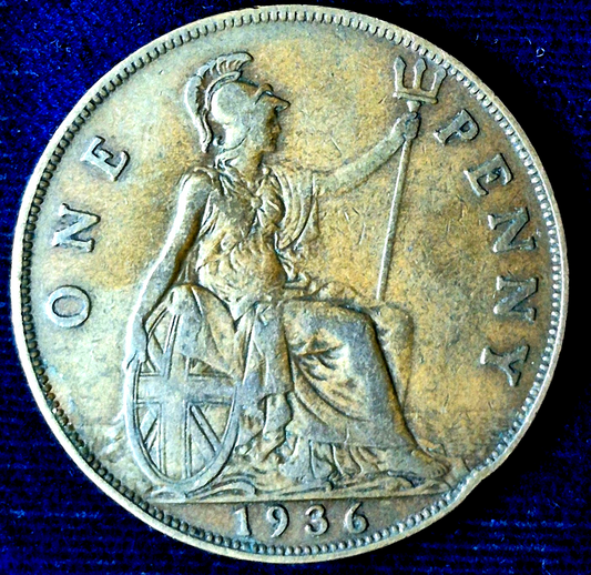 1936 Great Britain One Penny King George V Clear Details VF-XF Features This One