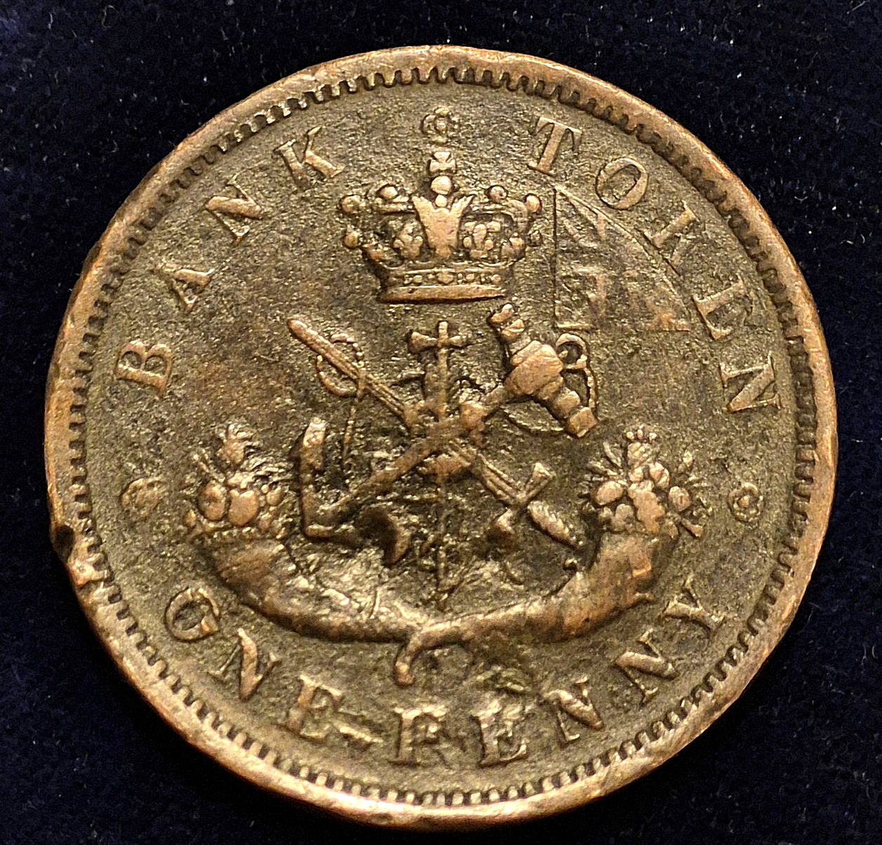 1857 BANK OF UPPER CANADA ONE PENNY TOKEN-COPPER - St. George Slaying the Dragon