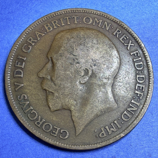 1916 Great Britain One Penny George V VF Very Fine Bronze UK Coin