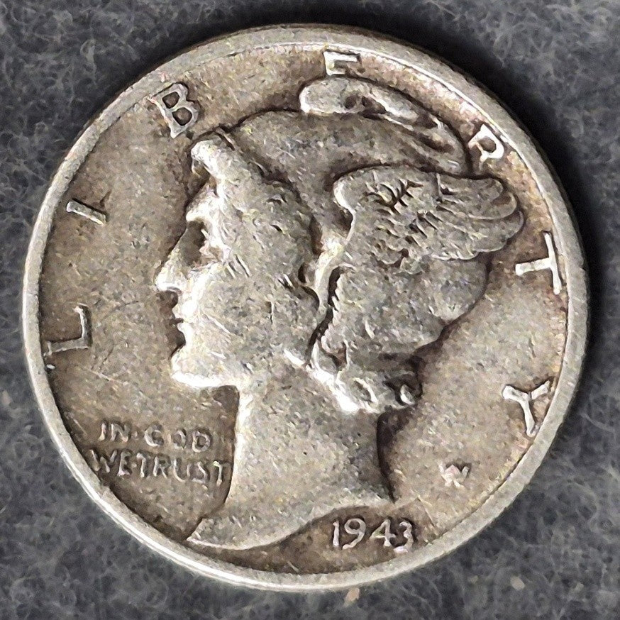 1943 P Mercury Dime 10C 90% Silver Philadelphia WWII Winged Liberty Very Fine