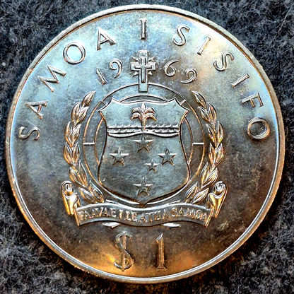 1969 Samoa $1 (Tala) Robert Louis Stevenson 1 of Only 25,000 Mintage UNC *Video*