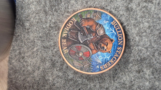 Bullion Stackers Kodiak Bear 1 oz Colorized Copper Round Uncirculated Medal