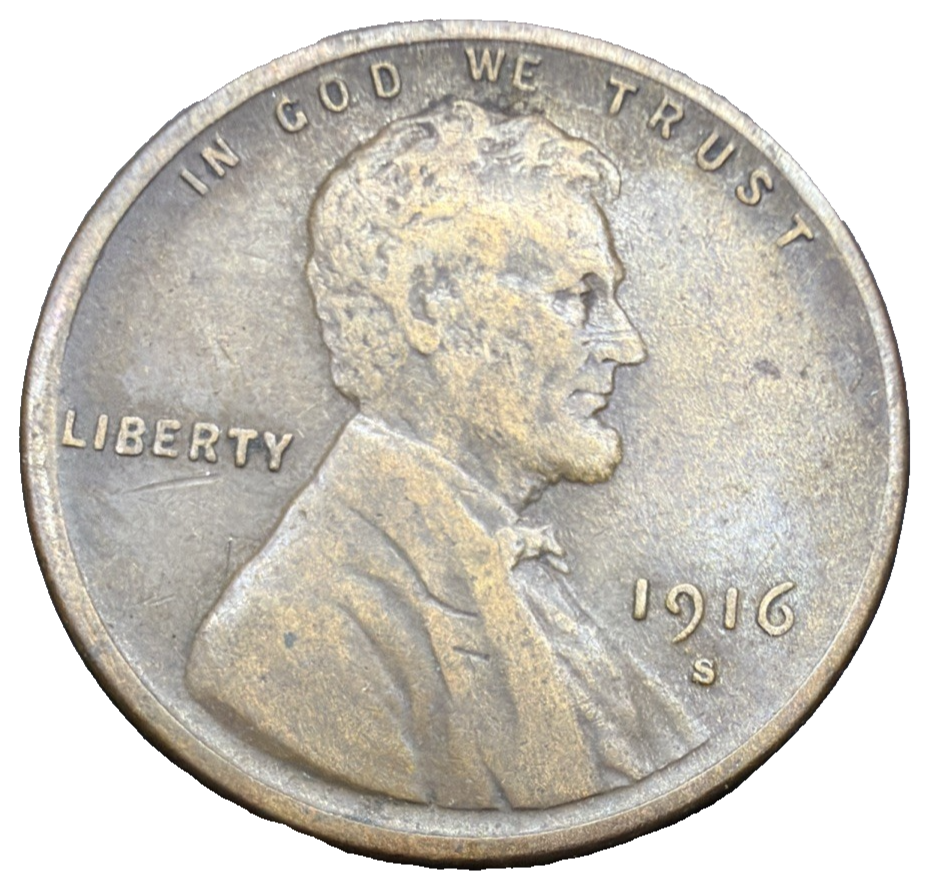 1916-S Lincoln Wheat Cent Very Fine - Extra Fine (VF-XF) 1c Actual Coin