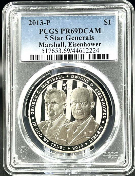 2013-P  5 Star Generals Marshall Eisenhower Silver $ Dollar Coin PCGS PR69 DCAM