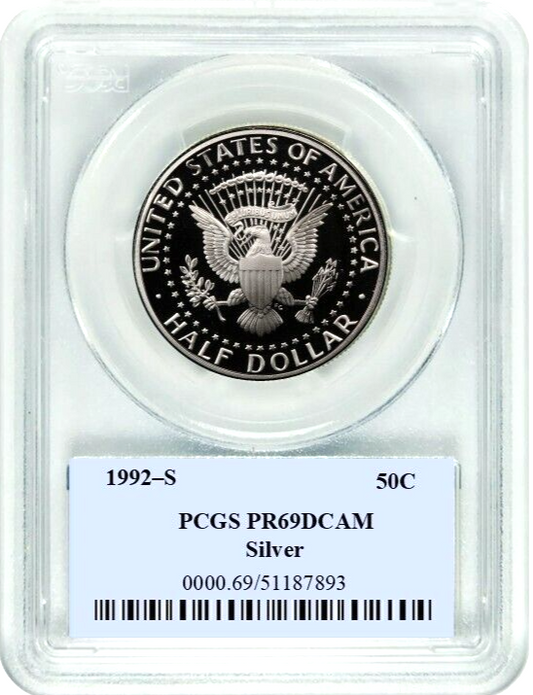 ✅ 1992 S Silver Kennedy Half Dollar 50C PCGS PR69DCAM Special JFK Photo Label