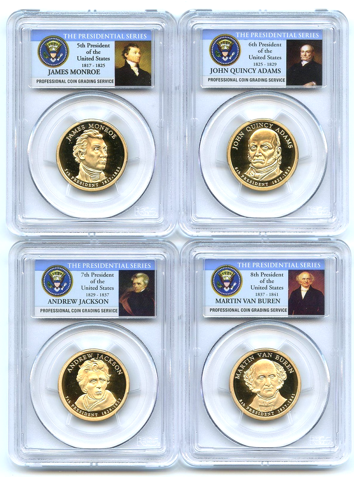 ✅ 2008 S Presidential Dollar 4 Proof Coin Set PCGS PR69DCAM Monroe Adams Jackson