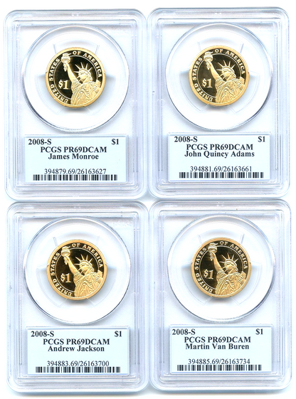 ✅ 2008 S Presidential Dollar 4 Proof Coin Set PCGS PR69DCAM Monroe Adams Jackson
